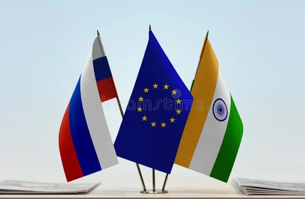 flag of Russia and the european union and india